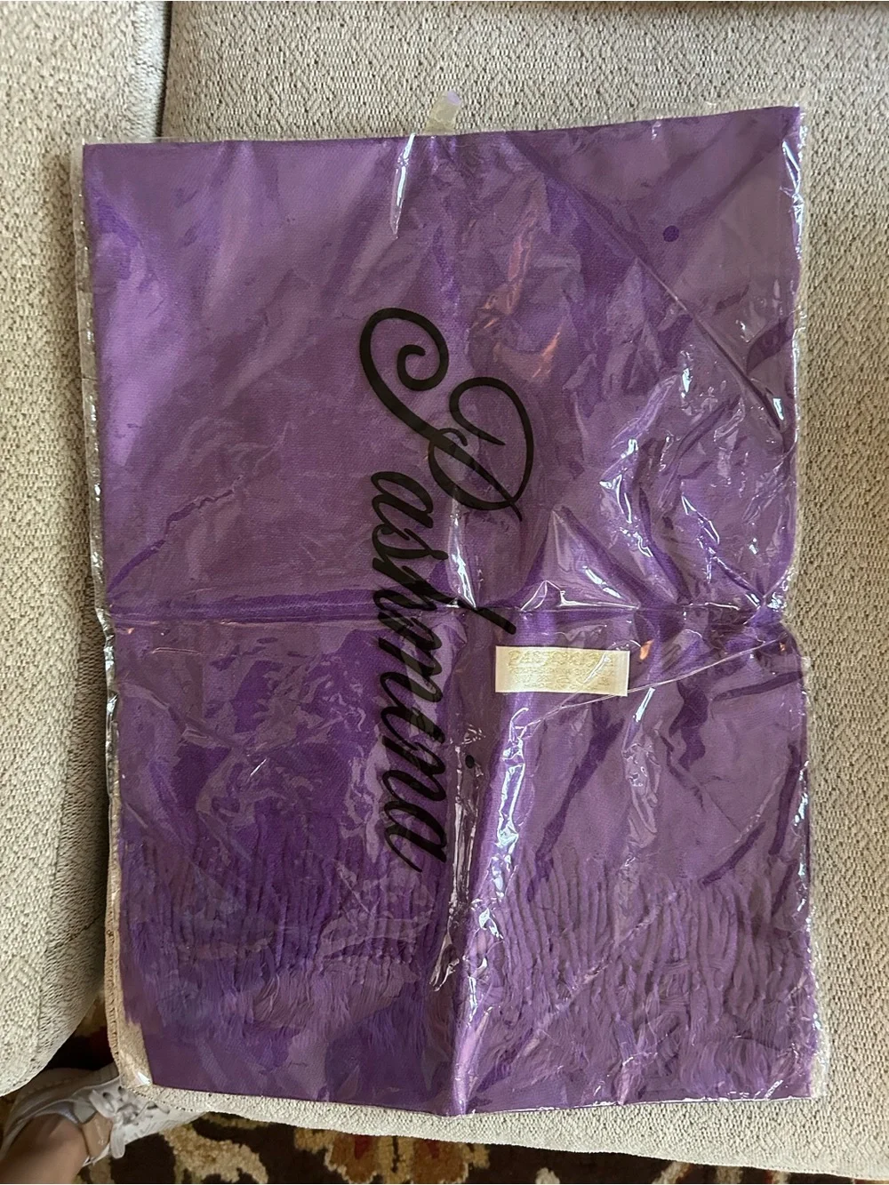 NWT Premium Pashmina Shawl Wrap Scarf - Deep Purple 30% Silk Fringe